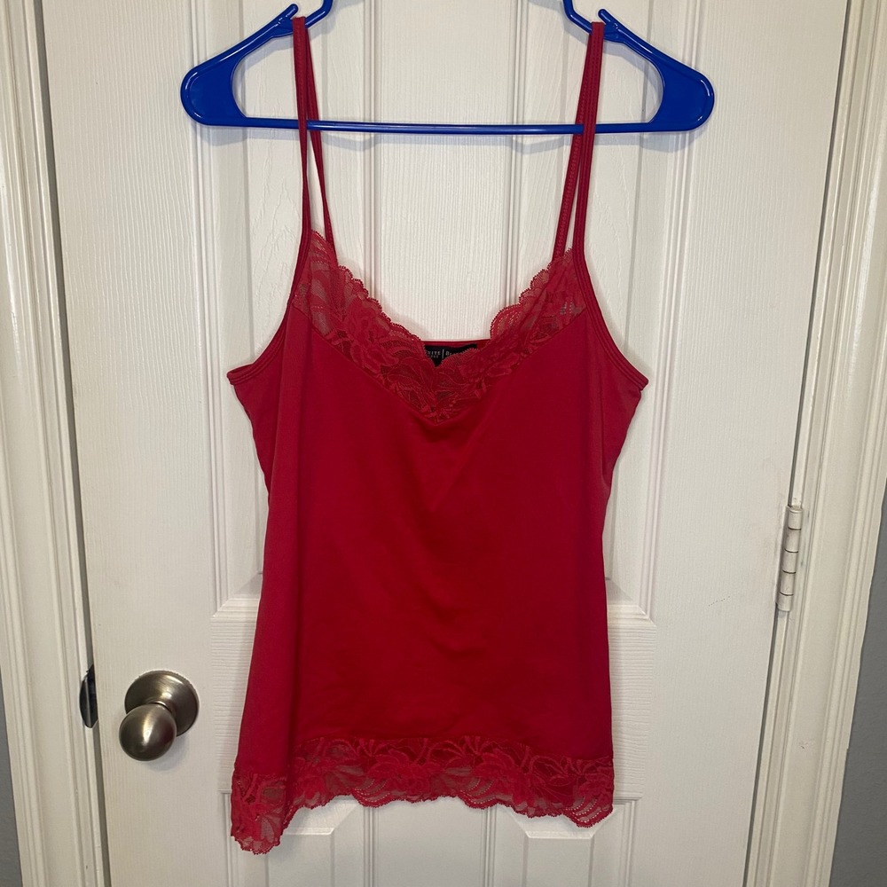 White House Black Market Red Lace Trim Cami Spaghetti Strap Tank Top Medium